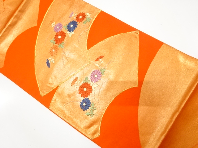 JAPANESE KIMONO / ANTIQUE FUKURO OBI / SILK / WOVEN KIKU & JIGAMI PATTERN